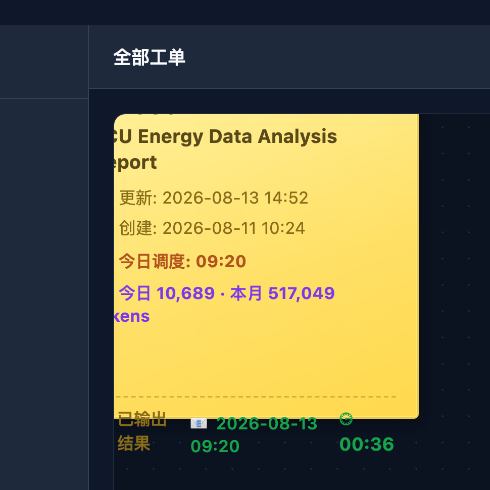 FCU 能耗日报工单——黄色便利贴，AI 自动化数据分析工单系统